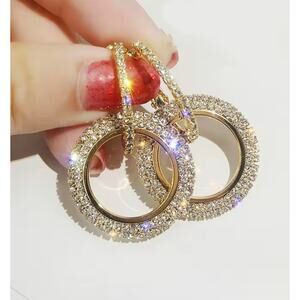 Earrings Crystal Round Gold plated fashion Women Earrings
